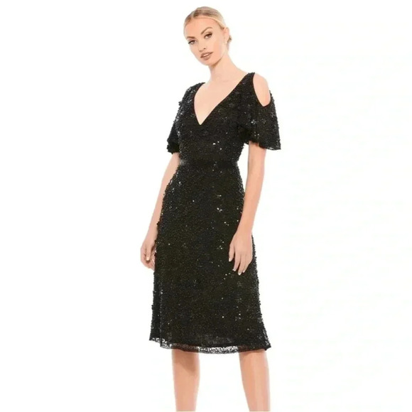 NWT Mac Duggal Cold Shoulder Sequins Dress - Picture 1 of 8